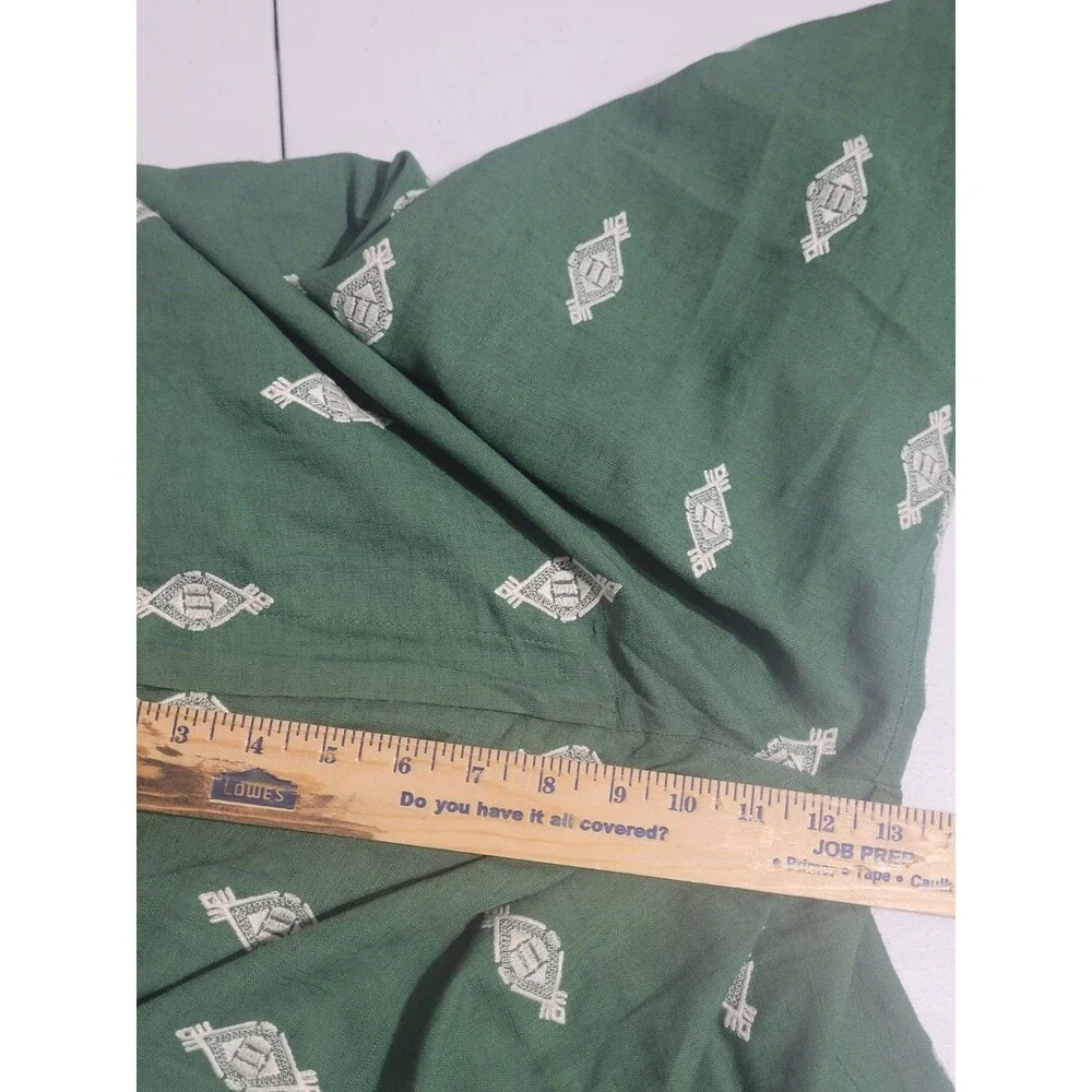 Zara Large pants linen embroidered geometric zip wide leg pockets green